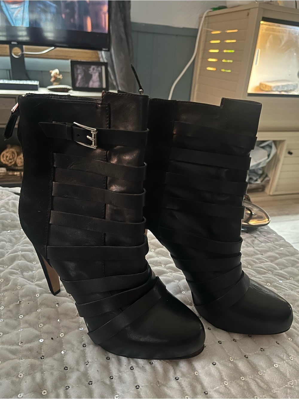 Sam Edelman Black Strappy High-Heel Ankle Booties